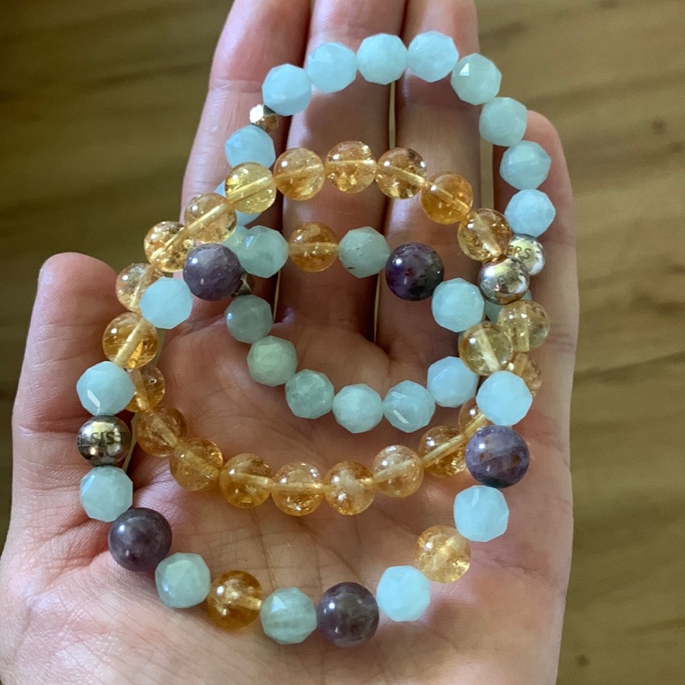 Genuine Gemstone Bracelet Stack Shaman Sisters Amethyst Aquamarine Citrine
